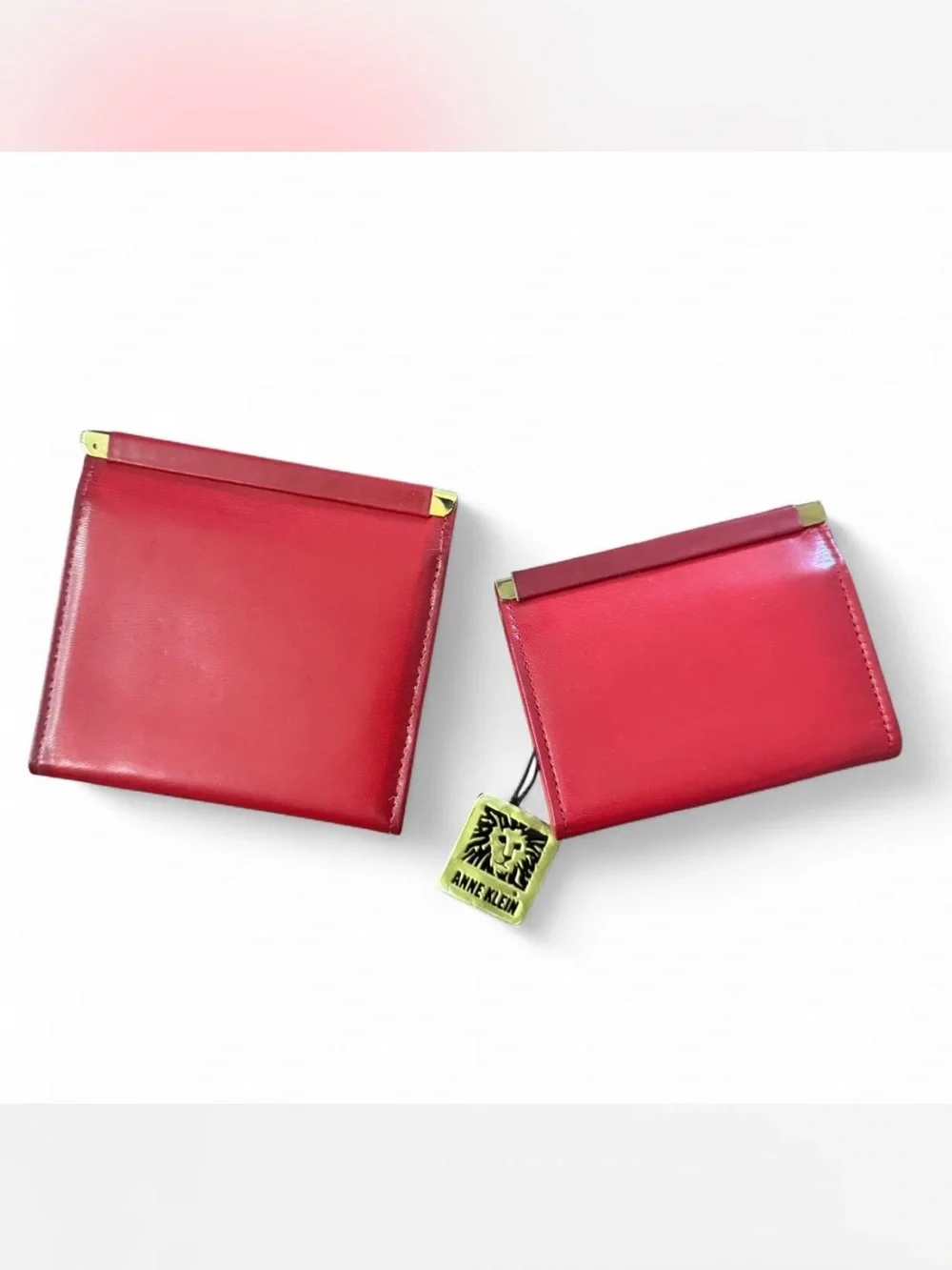 Vintage Anne Klein for St.Thomas Red leather trifold wallet and key holder bundl